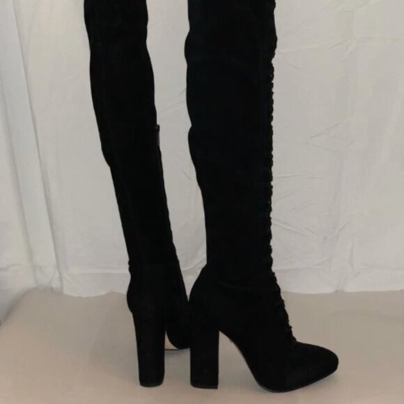 38 US 7.5 ❤️LE SILLA ITALY LEATHER SUEDE STRETCH OVER KNEE HIGH HEELS TALL BOOTS - Picture 8 of 14